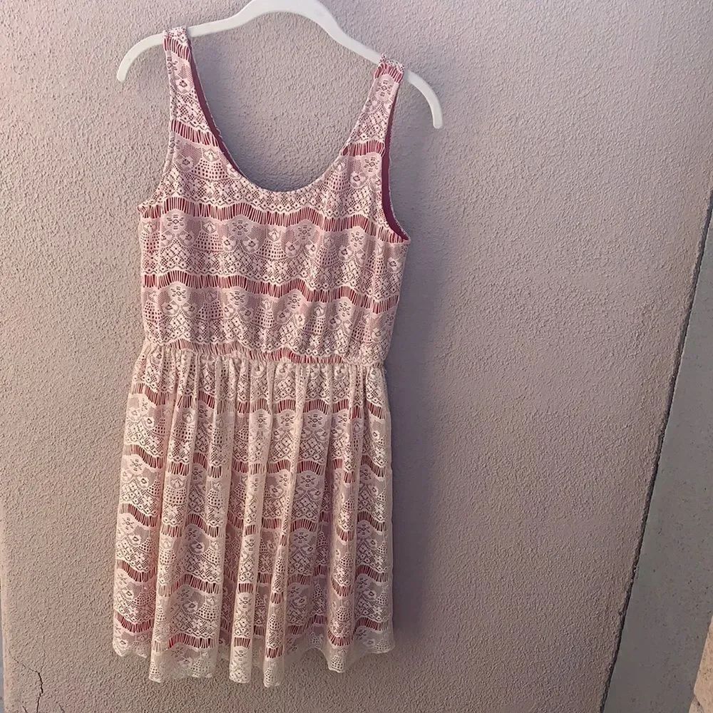 Maurices Medium Vintage Look Lace Front Short Sleeved Summer Fully Lined Dress